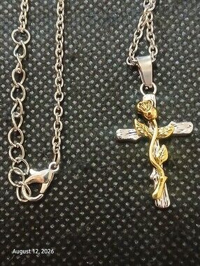 Access Christian Apparel Silver Colored Cross, Gold Colored Rose, 24" Adj. Chain